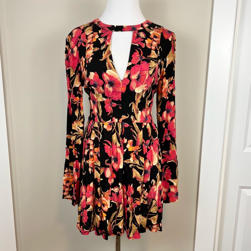 Free People Black Floral Long Sleeve Dress